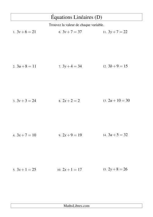 Résolution d'Équations Linéaires -- Forme ax + b = c (D)