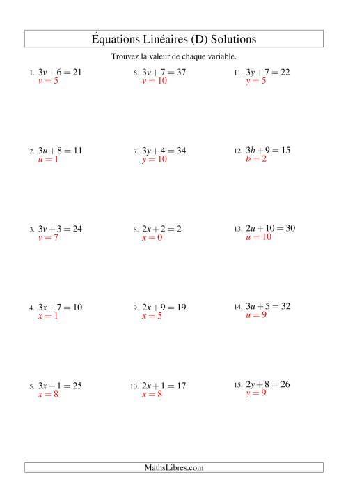 Résolution d'Équations Linéaires -- Forme ax + b = c (D) page 2