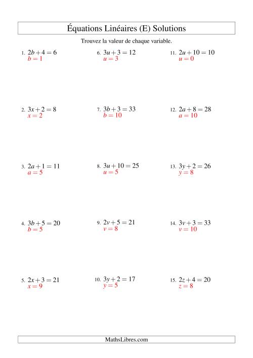 Résolution d'Équations Linéaires -- Forme ax + b = c (E) page 2