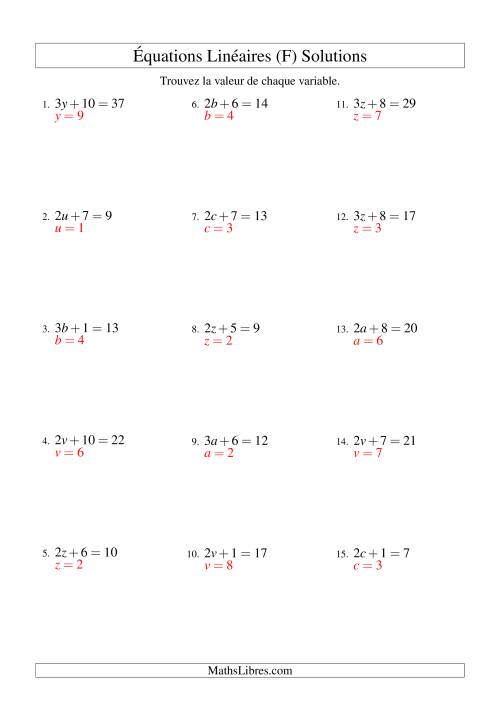 Résolution d'Équations Linéaires -- Forme ax + b = c (F) page 2