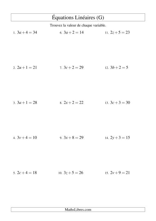 Résolution d'Équations Linéaires -- Forme ax + b = c (G)