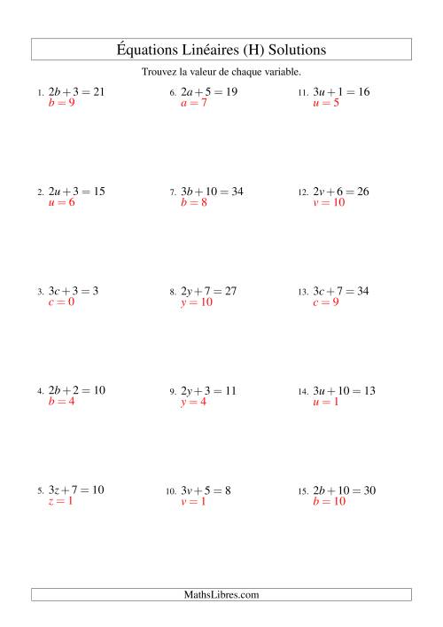 Résolution d'Équations Linéaires -- Forme ax + b = c (H) page 2