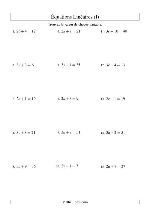 Résolution d'Équations Linéaires -- Forme ax + b = c (I)