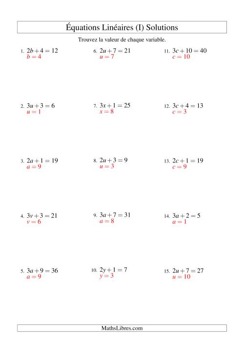 Résolution d'Équations Linéaires -- Forme ax + b = c (I) page 2