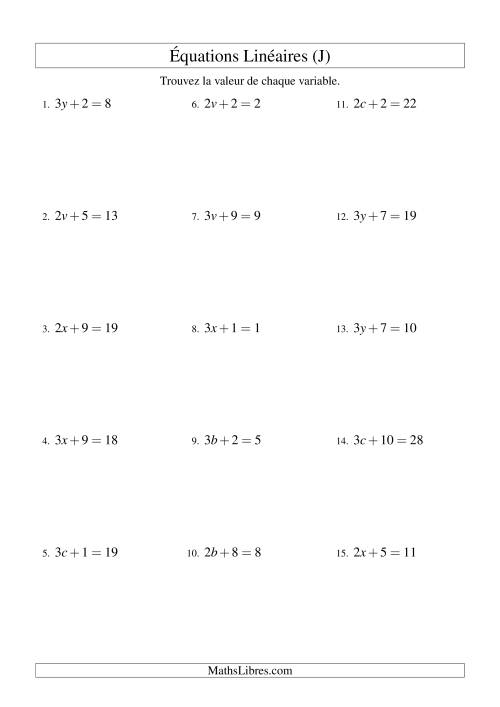 Résolution d'Équations Linéaires -- Forme ax + b = c (J)
