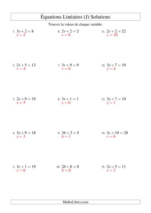 Résolution d'Équations Linéaires -- Forme ax + b = c (J) page 2