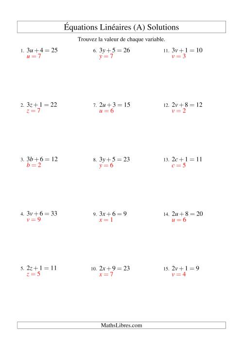 Résolution d'Équations Linéaires -- Forme ax + b = c (Tout) page 2