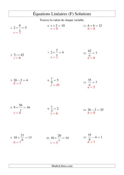 Résolution d'Équations Linéaires -- Forme ax + b = c Toutes Variations (F) page 2