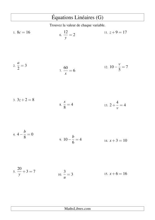 Résolution d'Équations Linéaires -- Forme ax + b = c Toutes Variations (G)