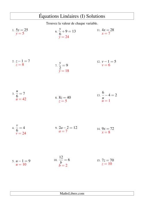 Résolution d'Équations Linéaires -- Forme ax + b = c Toutes Variations (I) page 2