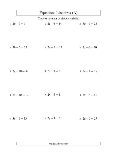 Résolution d'Équations Linéaires -- Forme ax ± b = c (A)