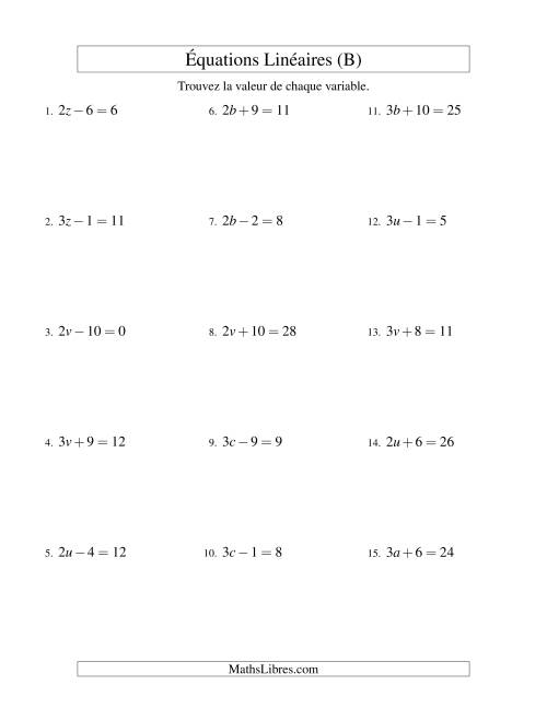 Résolution d'Équations Linéaires -- Forme ax ± b = c (B)