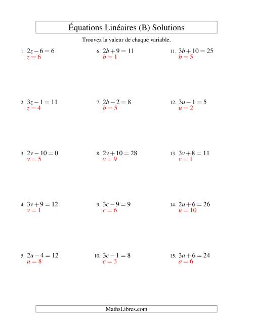 Résolution d'Équations Linéaires -- Forme ax ± b = c (B) page 2
