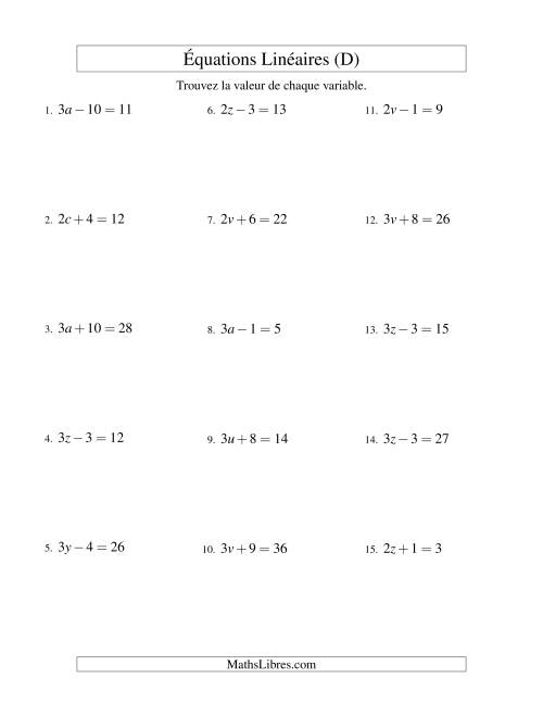 Résolution d'Équations Linéaires -- Forme ax ± b = c (D)