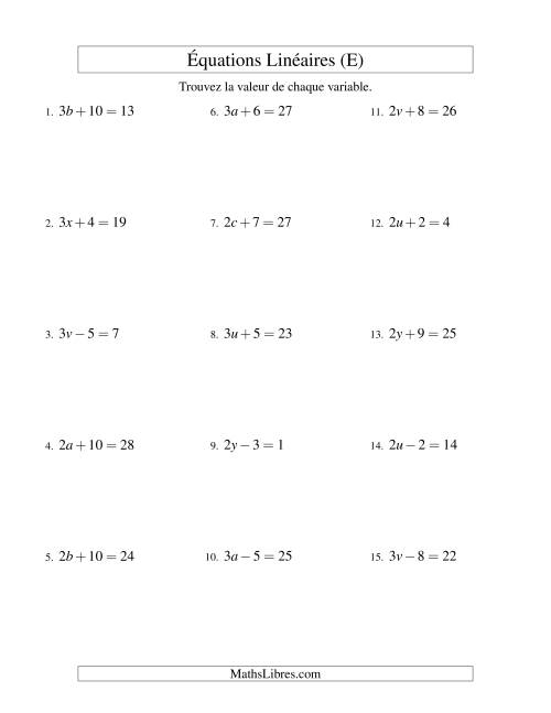 Résolution d'Équations Linéaires -- Forme ax ± b = c (E)