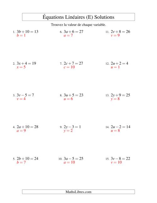 Résolution d'Équations Linéaires -- Forme ax ± b = c (E) page 2