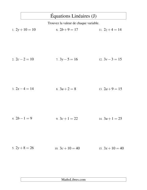 Résolution d'Équations Linéaires -- Forme ax ± b = c (J)