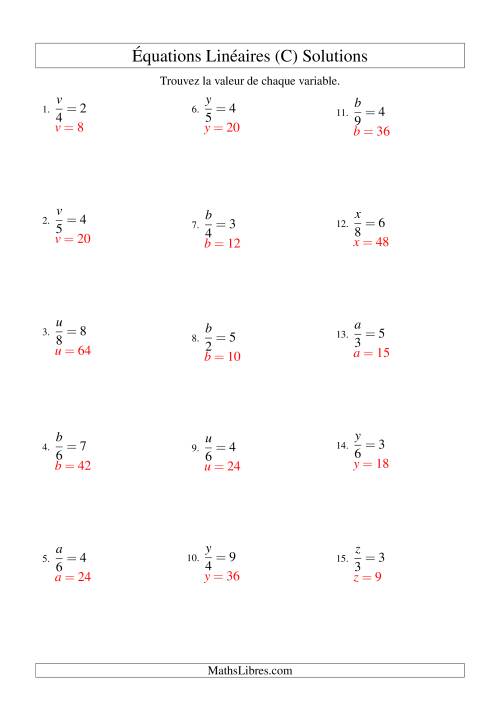 Résolution d'Équations Linéaires -- Forme x/a = c (C) page 2