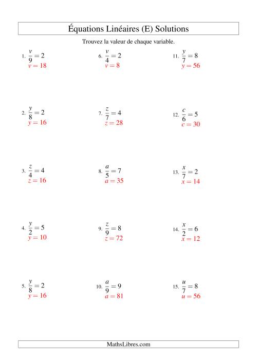 Résolution d'Équations Linéaires -- Forme x/a = c (E) page 2