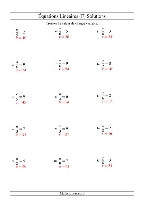 Résolution d'Équations Linéaires -- Forme x/a = c (F) page 2