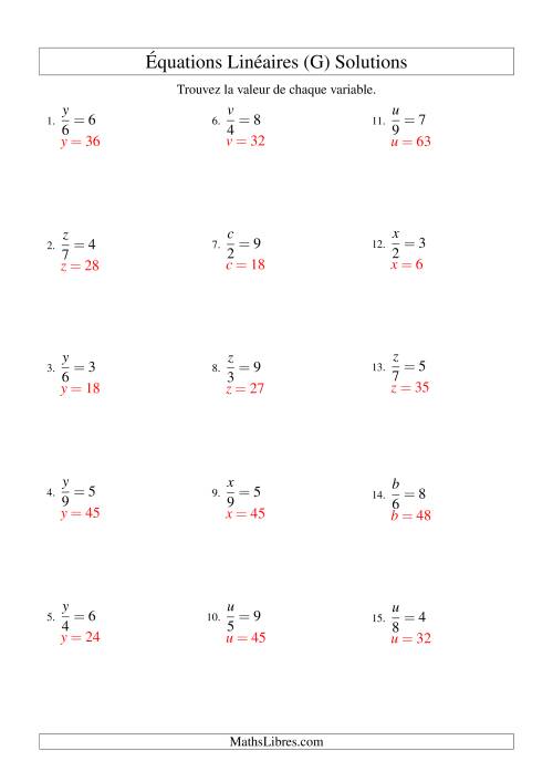 Résolution d'Équations Linéaires -- Forme x/a = c (G) page 2