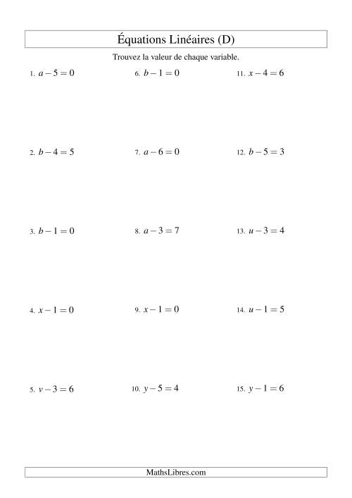 Résolution d'Équations Linéaires -- Forme x - b = c (D)