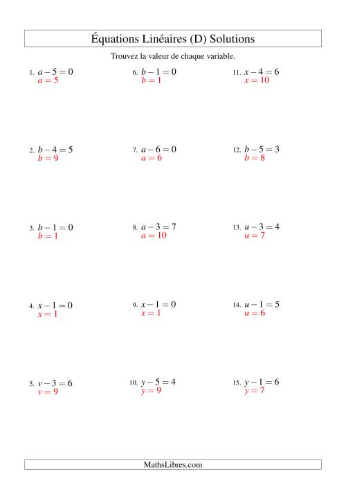 Résolution d'Équations Linéaires -- Forme x - b = c (D) page 2