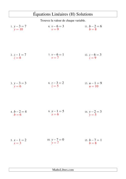 Résolution d'Équations Linéaires -- Forme x - b = c (H) page 2