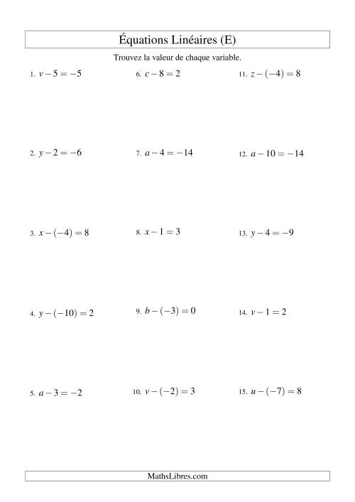 Résolution d'Équations Linéaires (Incluant Valeurs Négatives) -- Forme x - b = c (E)