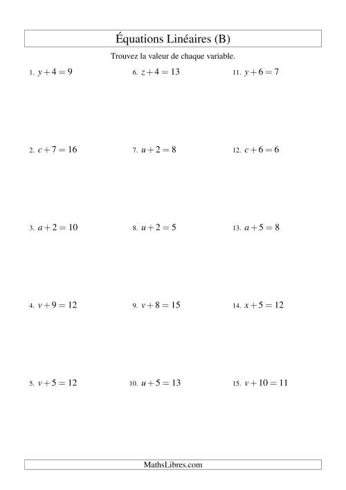Résolution d'Équations Linéaires -- Forme x + b = c (B)