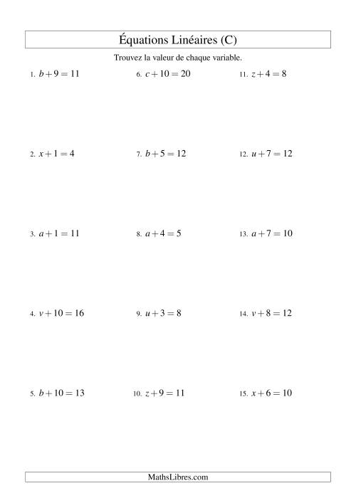 Résolution d'Équations Linéaires -- Forme x + b = c (C)