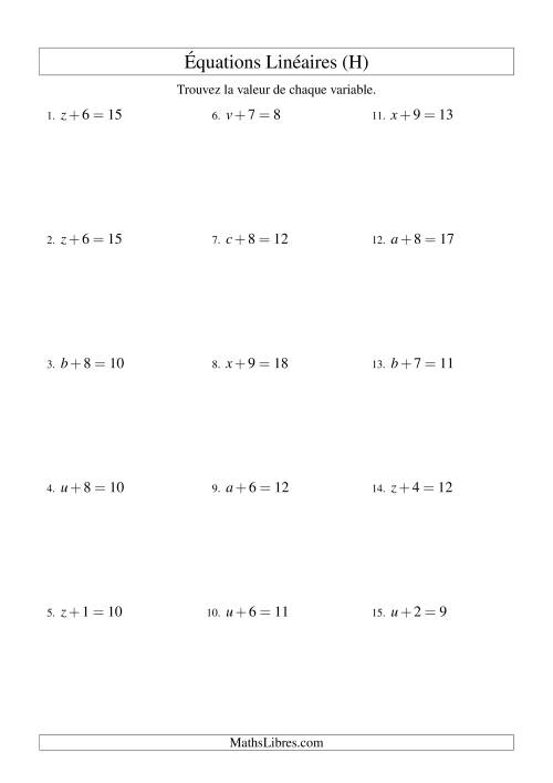 Résolution d'Équations Linéaires -- Forme x + b = c (H)