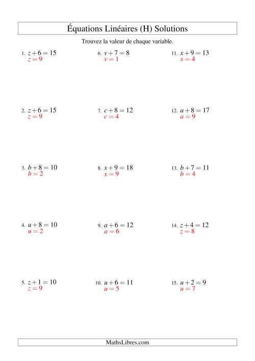 Résolution d'Équations Linéaires -- Forme x + b = c (H) page 2