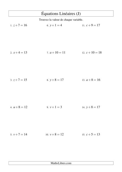 Résolution d'Équations Linéaires -- Forme x + b = c (J)