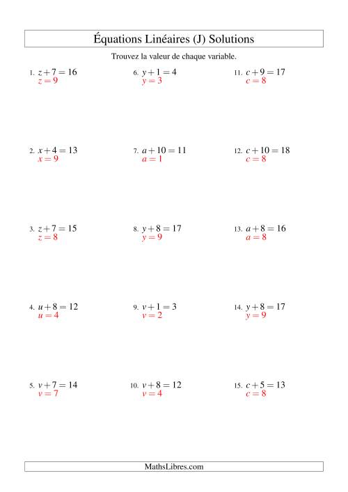 Résolution d'Équations Linéaires -- Forme x + b = c (J) page 2