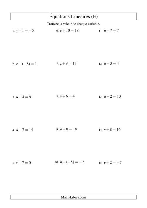Résolution d'Équations Linéaires (Incluant Valeurs Négatives) -- Forme x + b = c (E)