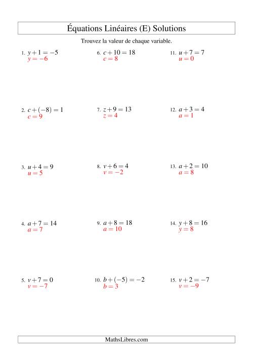 Résolution d'Équations Linéaires (Incluant Valeurs Négatives) -- Forme x + b = c (E) page 2