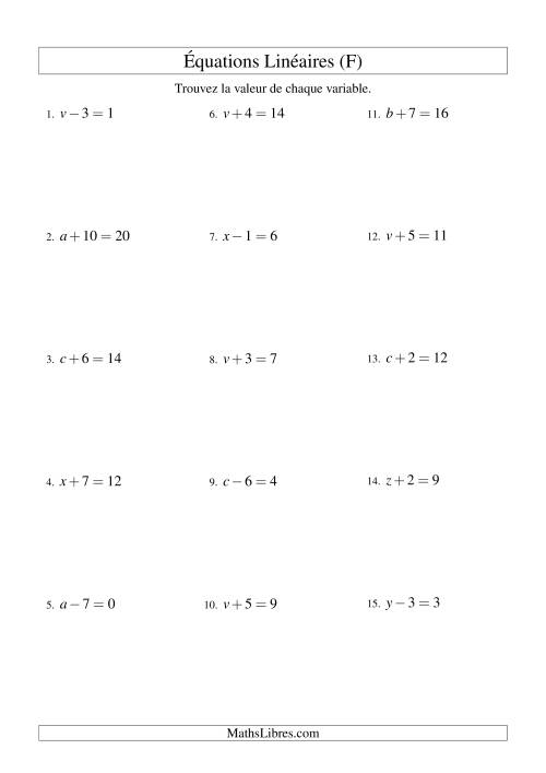 Résolution d'Équations Linéaires -- Forme x ± b = c (F)