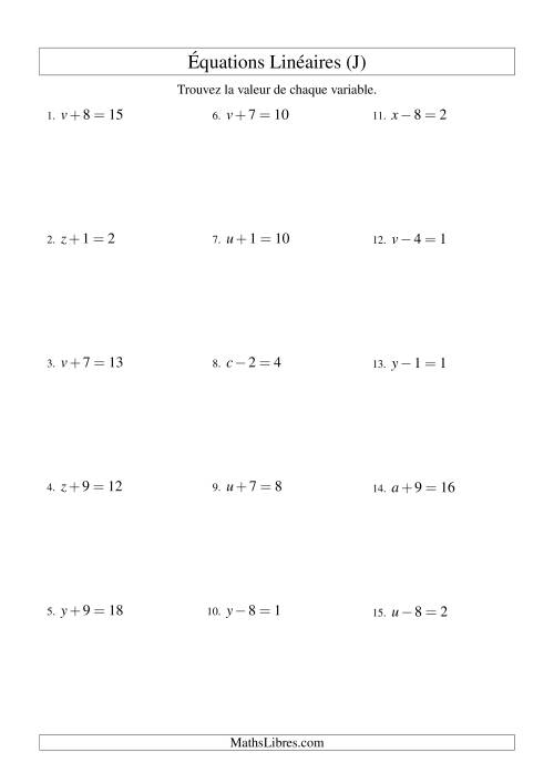 Résolution d'Équations Linéaires -- Forme x ± b = c (J)