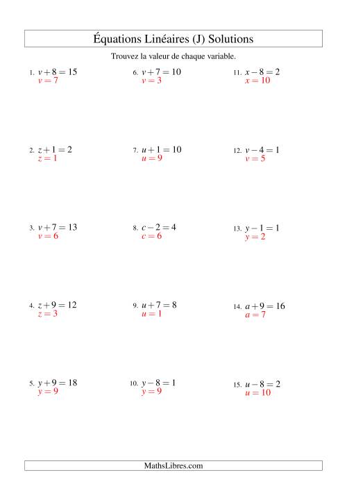 Résolution d'Équations Linéaires -- Forme x ± b = c (J) page 2