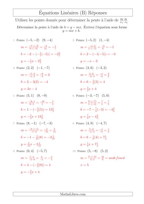 Écrire une Équation Linéaire à Partir des Deux Points (B) page 2