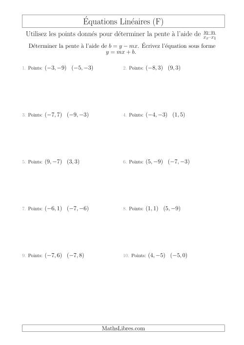 Écrire une Équation Linéaire à Partir des Deux Points (F)