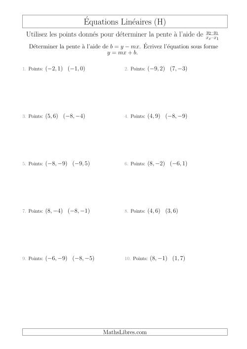 Écrire une Équation Linéaire à Partir des Deux Points (H)