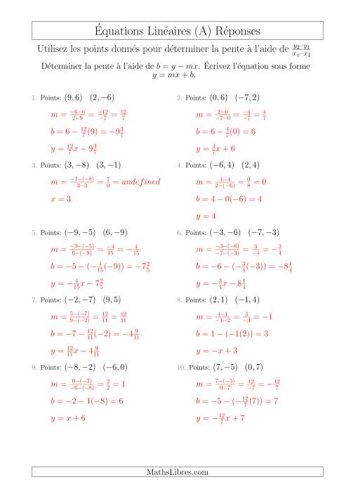 Écrire une Équation Linéaire à Partir des Deux Points (Tout) page 2