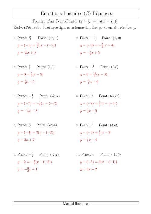 Écrivez une Équation Linéaire à Partir d’une Pente et un Point (C) page 2