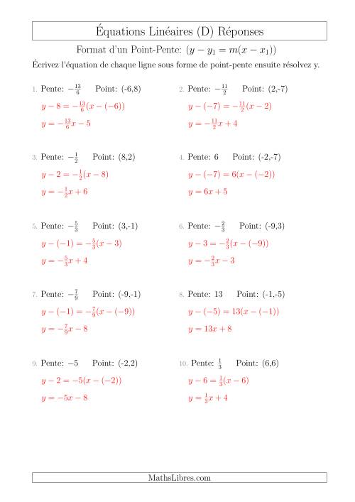 Écrivez une Équation Linéaire à Partir d’une Pente et un Point (D) page 2