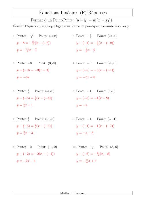 Écrivez une Équation Linéaire à Partir d’une Pente et un Point (F) page 2