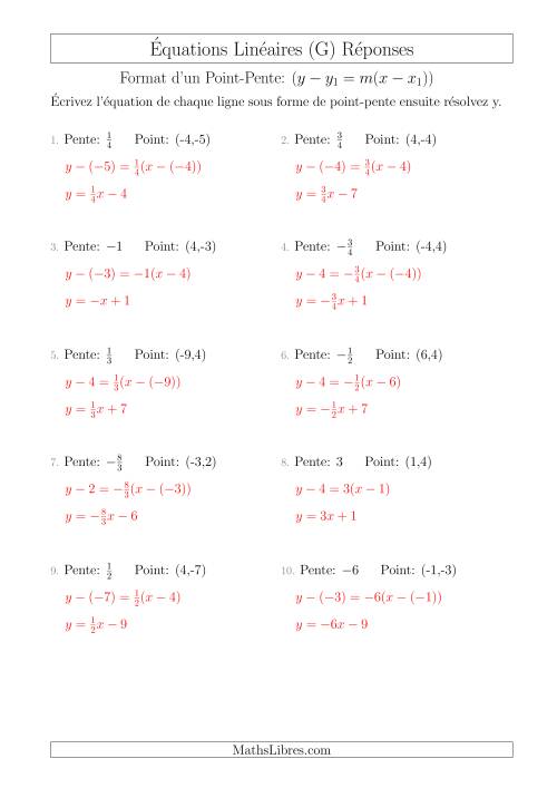Écrivez une Équation Linéaire à Partir d’une Pente et un Point (G) page 2