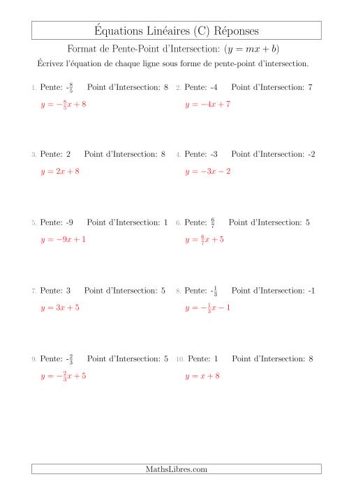 Écrire une Équation Linéaire à Partir d'une Pente et Point d'Intersection (C) page 2