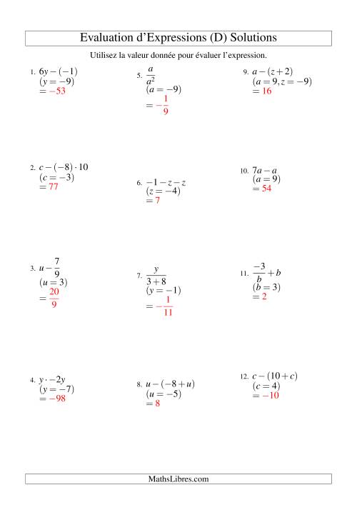 Résolution d'Expressions Algébriques à Deux Étapes avec Deux Variables (D) page 2